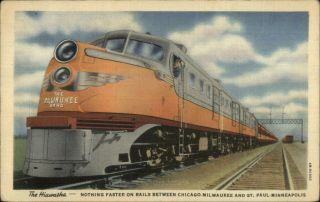 The Hiawatha Chicago Milwaukee St.  Paul & Pacific Rr Train Linen Postcard 2