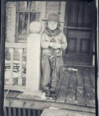 Vintage Old 1912 Photo Negative Of Little Girl In Park Ranger Uniform Outfit