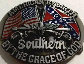 Confederate Belt Buckle American By Birth Southern Bythe Grace Of God.
