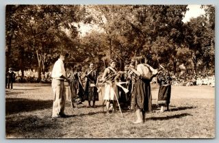 Tama Iowa Indian Pow Wow Day Crowd Watches Girls Bow Arrows Costume 1941 Rppc
