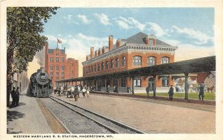 D93/ Hagerstown Maryland Md Postcard C1910 Western Maryland Railroad Depot