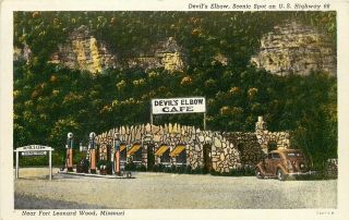 Vintage Postcard Devils Elbow Cafe Route 66 By Fort Leonard Wood Mo Unposted