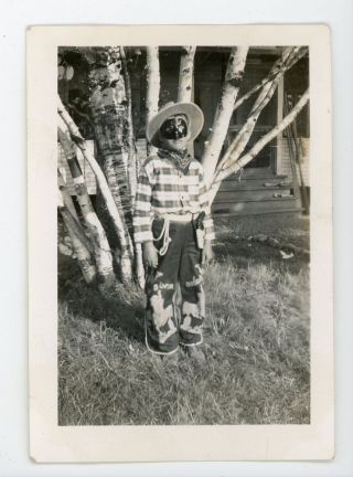 Boy In Western Cowboy Lone Ranger Halloween Costume Vintage Snapshot Photo
