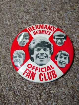 Herman’s Hermits Official Fan Club Button Pin Pinback Badge Peter Noone 60’s