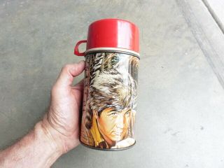 1965 Fess Parker Daniel Boone Tv Show Lunch Box Thermos Bottle Only Bear Scene