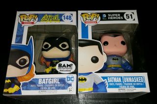 Funko Pop Dc Heroes Batman Unmasked 51 & Batgirl 148 Bam Exclusive