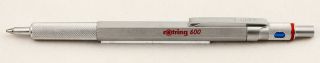 Rotring 600 Old Silver Ballpoint Pen Knurled Grip Red Letters
