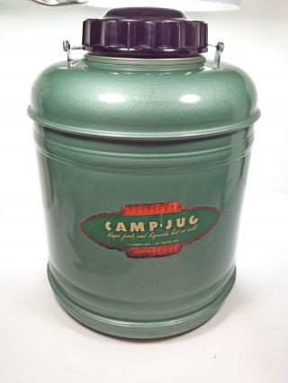 Vintage Camp Jug Hot Or Cold Glass Insulated Metal Thermos Cooler