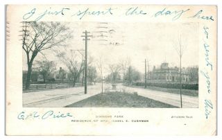 1905 Simmons Park,  Cushman Residence,  Attleboro Falls,  Ma Private Mailing Card