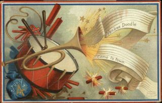 4th Fourth Of July Horn Drum Firecrackers - Unsigned Clapsaddle Postcard