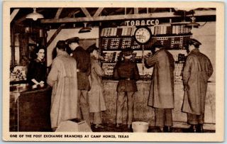1940s Gainesville Texas Postcard Camp Howze Post Exchange Cigarette Counter Wwii