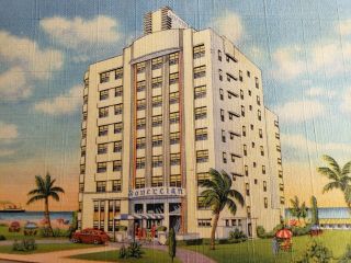 C 1942 The Sovereign Hotel Ocean Front Miami Beach Florida Art Deco Postcard