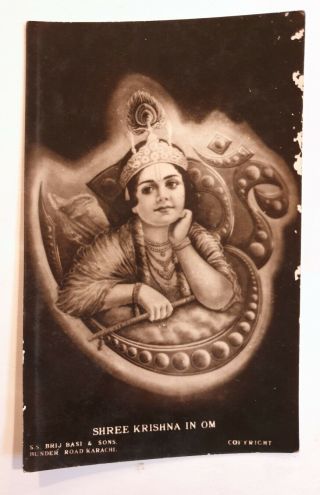 India Vintage Postcard Krishna Aum Brijbasi Karachi