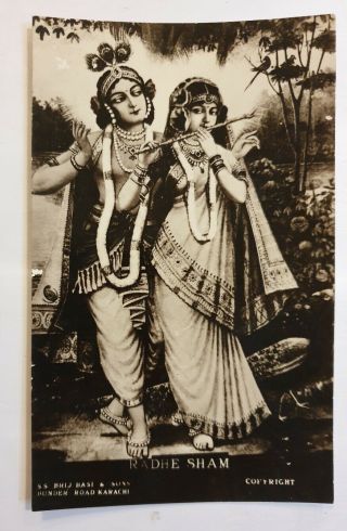 India Vintage Postcard Radha Plays Flute Krishna Brijbasi Karachi