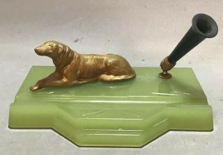 Antique Art Deco Era Whippet Dog Statue Old Jadite Green Cunningham Mfg Pen Rest