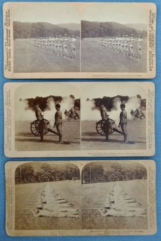 3 Stereoviews Of Usmc Cadets During Drills At West Point Circa 1900