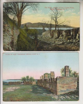 2 Vintage Postcards - The Moat & Fort Frederick Ruins - Crown Point York