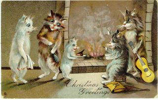 R Tuck M Boulanger Artist Drawn Old Postcard Anthropomorphic Cats Eating Near