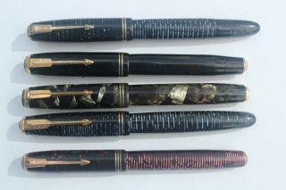 5 Parker Vacumatics Fountain Pens - As Found