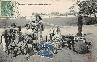 Postcard Vietnam Tonkin Barbers & Ear Curlers
