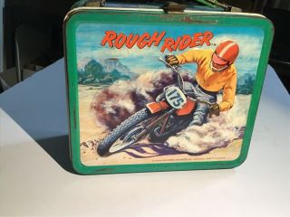 Rough Rider Vintage Aladdin Metal Lunch Box Motorcycle Dirt Bike Racing Vg,
