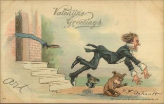 Rf Outcault Valentine Buster Brown Dog Tig Man Kicked Out Postcard G19
