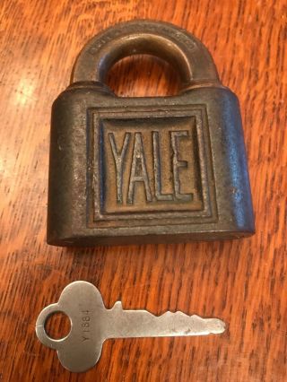 Antique Yale & Towne Mfg.  Co.  Padlock Push Key Lock - Vintage Design & Patina