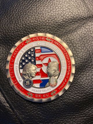 Authentic 2018 Korea Peace Talks Summit Coin With Donald Trump & Kim Jong - Un