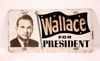 Authentic Vintage 1968 George Wallace For President License Plate Shreveport