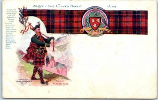 Vintage Scottish Tartan Postcard Clan Roberston Badge & Coat Of Arms C1900s