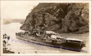 1920s Us Navy Uss Mexico Bb - 40 Battleship Panama Canal Birds Eye View Photo
