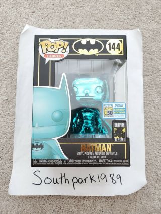 Sdcc 2019 Teal Blue Chrome Batman Funko Pop Official Con Sticker 144 In Hand