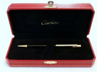 Cartier Must De Trinity Ballpoint Pen In Black Laque De Chine & Gold Trim -