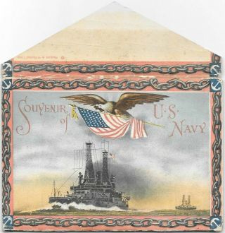U S Navy Souvenir Folder Fold Out Vintage Postcard Eagle Flag Submarines Soldier