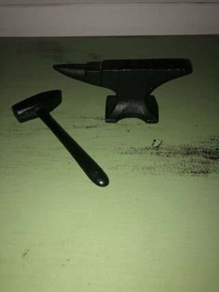 Vintage Small Mini Black Cast Iron Anvil Hammer Blacksmith Tool Salesman Sample