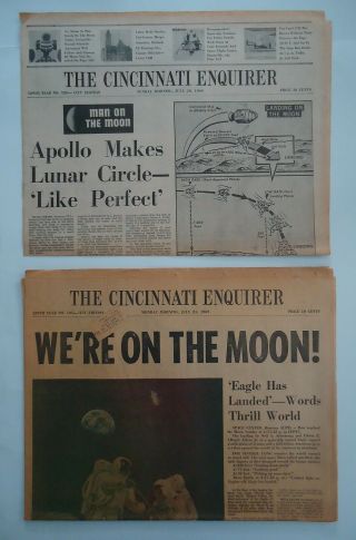 Apollo 11 Moon Landing Cincinnati Oh 2 Newspapers 1969 Headlines Nasa Space