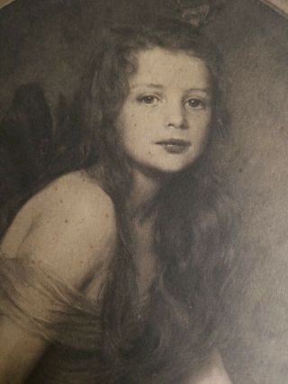 Antique 1910 OVAL Photo Portrait Seductive Girl Signed 7 - 7/8Th X 9.  5 