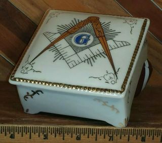 Freemasonry Masonic Square & Compass Vintage Porcelain Trinket Box Made In Japan