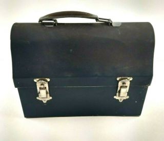 Vintage Blue Dome Top Metal Lunch Box W/ Thermos & Bottle Holder Embossed Star