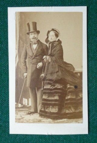 Antique Cdv Photo Emperor Napoleon Iii In Top Hat & Cane Empress Eugenie France
