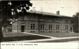 1909.  Alice Shevlin Hall,  U Of M,  Minneapolis,  Mn Postcard Sc9