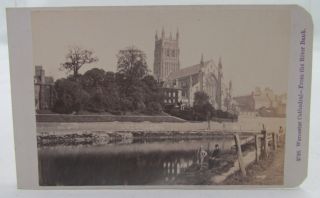 Worcester Cathedral River Severn Antique Cdv Victorian 19th Century Photograph