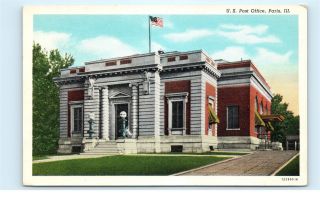 Paris Illinois Us Post Office Building Usps Ill Vintage Postcard D47