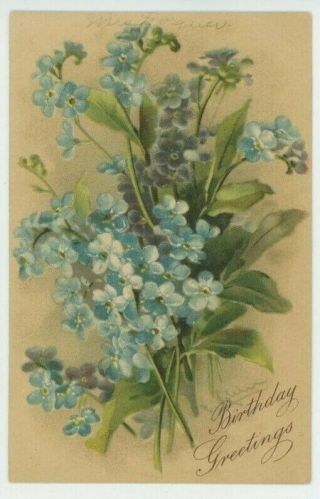 C.  Klein,  Flowers,  Forget Me Nots Embossed Birthday Chromo Art Postcard Us1003