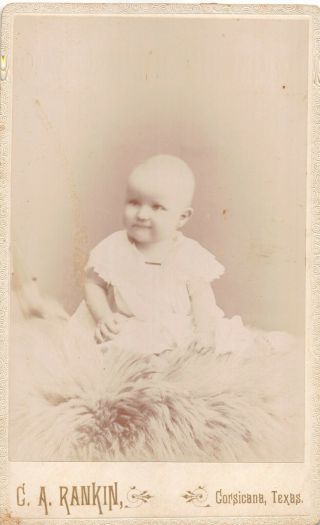 Antique Cabinet Card Photograph C.  A.  Rankin Corsicana Texas Baby Fur
