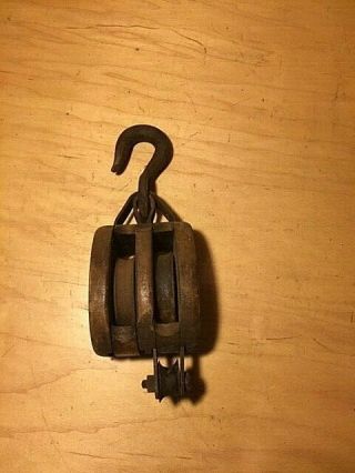 Antique Vintage Double Block And Tackle Farm Marine Pulley Industrial