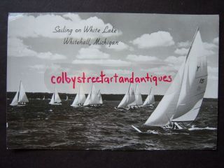 Sailing On White Lake,  Whitehall,  Michigan Rppc Postcard,  Y Flyer Boat,  1951