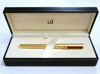 Dunhill Gemline Dress Ballpoint Pen In 23k Gold Plated Barleycorn & Laque Clip