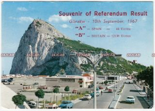 Gibraltar Postcard.  Churchill Ave.  Souvenir Of Referendum Result.  10th Sep 1967.
