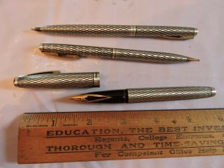 Sterling Silver Scheaffer Set: Fountain Pen 14kt Nib,  Ballpoint,  Pencil